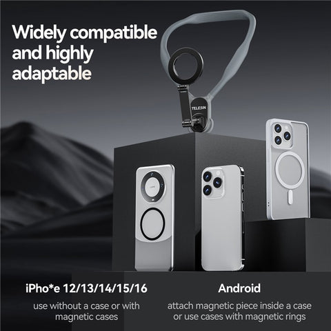 TELESIN MNM-001 For iPhone 12 / 13 / 14 / 15 / 16 Silicone Neck Mount Magnetic Selfie Stick Phone Neck Holder