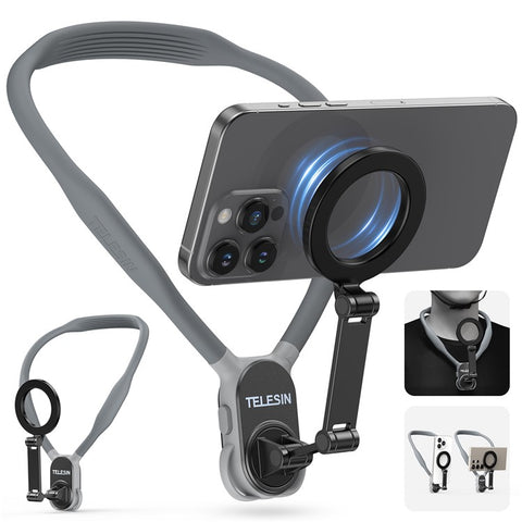 TELESIN MNM-001 For iPhone 12 / 13 / 14 / 15 / 16 Silicone Neck Mount Magnetic Selfie Stick Phone Neck Holder
