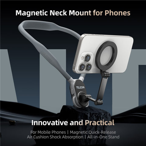 TELESIN MNM-001 For iPhone 12 / 13 / 14 / 15 / 16 Silicone Neck Mount Magnetic Selfie Stick Phone Neck Holder