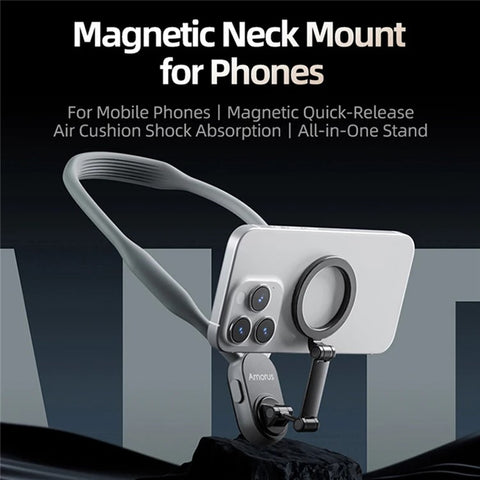 AMORUS Neck Holder for iPhone Samsung Universal Handsfree POV/Vlog Magnetic Around Neck Phone Mount