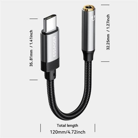 ESSAGER Type-C Male to 3.5mm Female Headphone Connection Audio Adapter Cable