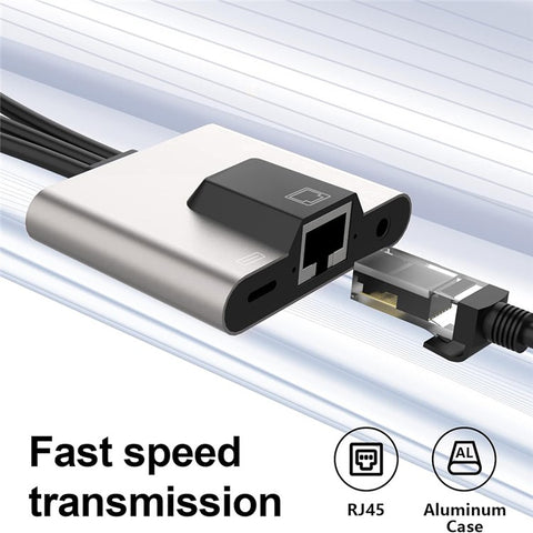 NK-1056S iP  /  USB-A  /  Type-C 3-in-1 Ethernet Adapter with 3.5mm Audio Jack for Windows / Mac OS / Phone / Pad