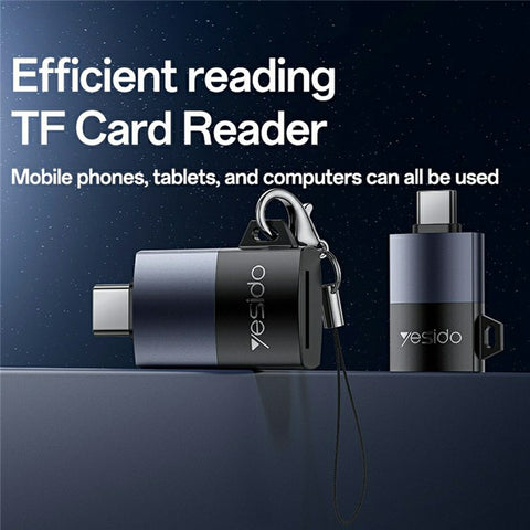 YESIDO GS37 Type-C TF Card Reader Tablet Phone Laptop Memory Card Reader with Lanyard