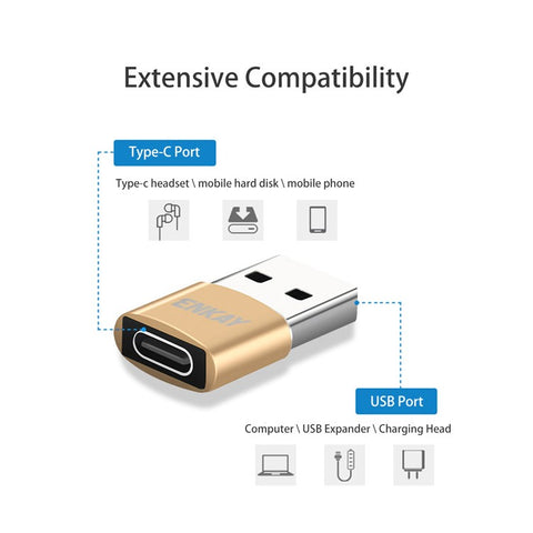 ENKAY HAT PRINCE ENK-AT105 USB Male to Type-C Female Adapter Connector Support Fast Charge Data Transfer