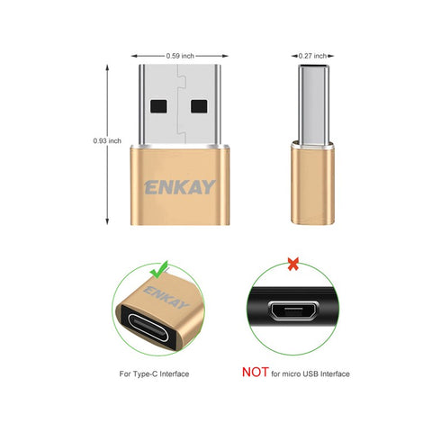 ENKAY HAT PRINCE ENK-AT105 USB Male to Type-C Female Adapter Connector Support Fast Charge Data Transfer