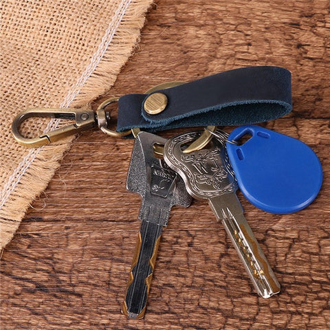 K017 Handmade Genuine Leather Keychain Key Chain with Belt Loop Clip for Keys, Size S