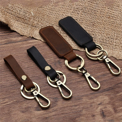 K017 Handmade Genuine Leather Keychain Key Chain with Belt Loop Clip for Keys, Size S
