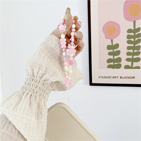Handmade Beaded Phone Strap Sweet Fresh Style Acrylic 25cm Phone Case Lanyard for Girls