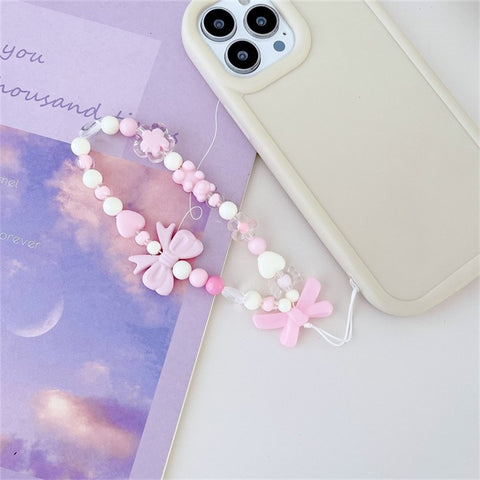 Handmade Beaded Phone Strap Sweet Fresh Style Acrylic 25cm Phone Case Lanyard for Girls