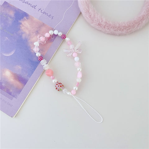 Handmade Beaded Phone Strap Sweet Fresh Style Acrylic 25cm Phone Case Lanyard for Girls