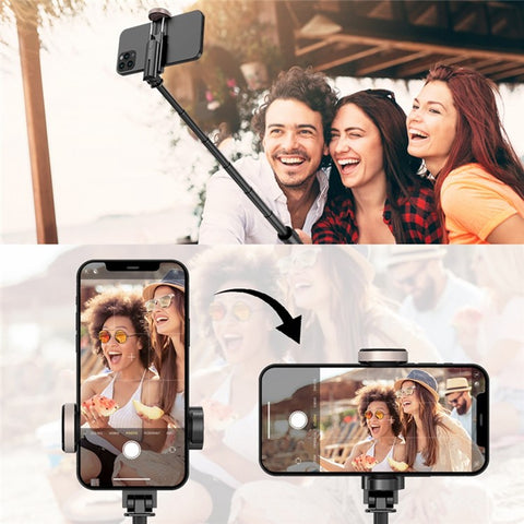 Q12 Phone Holder Extendable Tripod Aluminium Alloy Pole Selfie Stick with Bluetooth-compatible Shutter