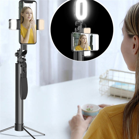 A21S Multifunction Cell Phone Clip Tripod Stand Selfie Stick Gimbal Stabilizer Tripod with Remote Control and Fill Light for Video Recording / Vlogging / Live Streaming