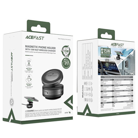 ACEFAST E29 Car Dashboard Windshield Desktop Electric Suction Cup Magnetic Wireless Charger Phone Stand