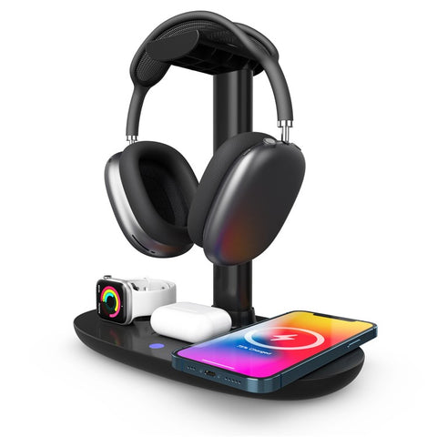 B-15A 4 in 1 Multi-function Charging Dock with Headset Stand Wireless Charging Station for iPhone iWatch AirPods