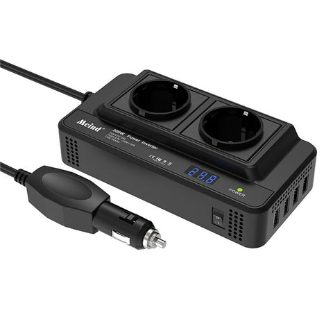 MEIND M8300 24V to 220V High Power 200W Car Inverter with Dual EU Power Socket + 4 USB Ports