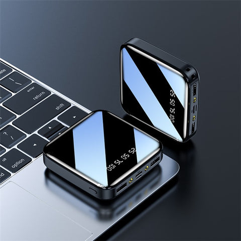 Portable Power Bank 20000mAh Phone Charger Battery Pack Mirror Screen Display Dual Input Port with LED Flashlight
