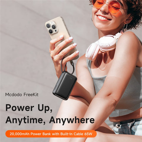 MCDODO MC-6370 MDD Freekit Series USB-C Cable Power Bank 20000mAh Digital Display 65W USB-A + USB-C Ports Phone Charger