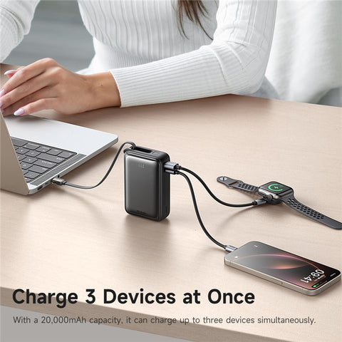 MCDODO MC-6370 MDD Freekit Series USB-C Cable Power Bank 20000mAh Digital Display 65W USB-A + USB-C Ports Phone Charger