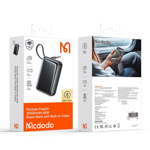 MCDODO MC-6370 MDD Freekit Series USB-C Cable Power Bank 20000mAh Digital Display 65W USB-A + USB-C Ports Phone Charger