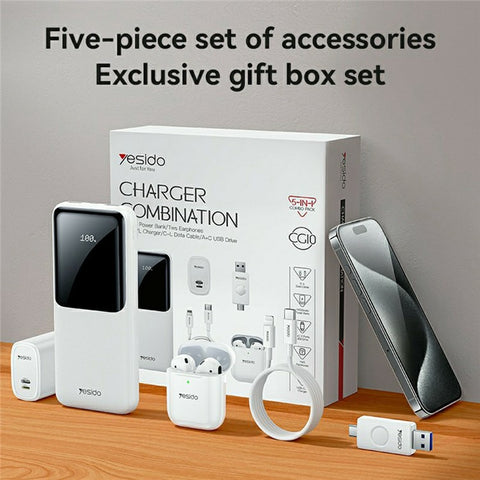YESIDO CG10 5 in 1 10000mAh Power Band Set with TWS Earbuds / Wall Charger / Cable / USB Drive