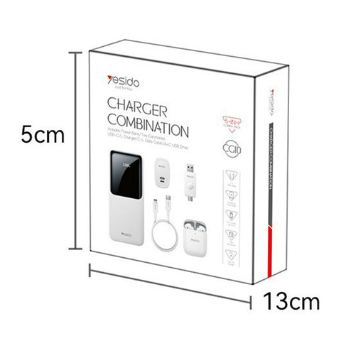 YESIDO CG10 5 in 1 10000mAh Power Band Set with TWS Earbuds / Wall Charger / Cable / USB Drive