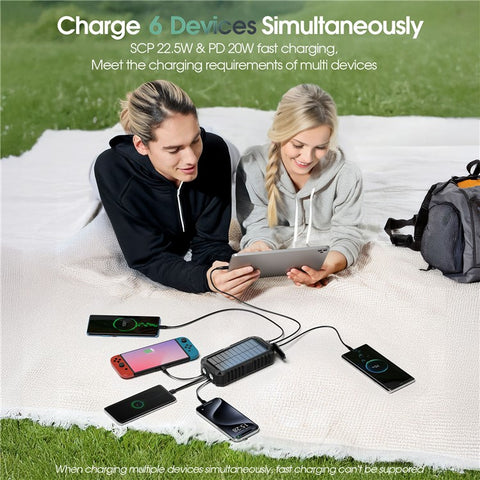 HS-43 Hand Crank Solar Power Bank Built In Cables 20000mAh Portable Charger with Flashlight and Compass