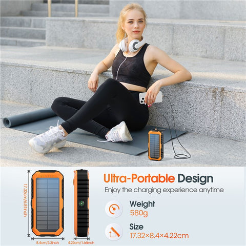 HS-43 Hand Crank Solar Power Bank Built In Cables 20000mAh Portable Charger with Flashlight and Compass