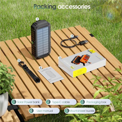 HS-43 Hand Crank Solar Power Bank Built In Cables 20000mAh Portable Charger with Flashlight and Compass