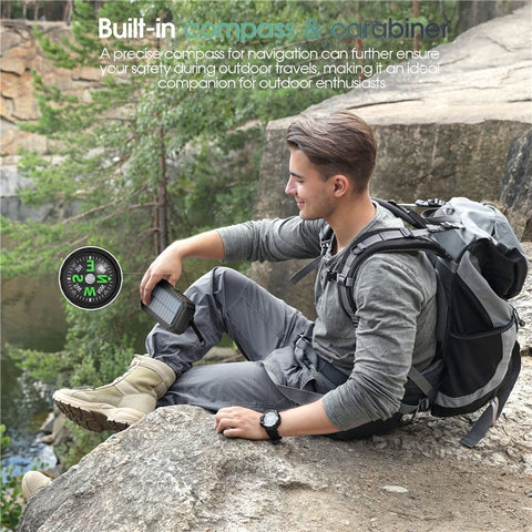 HS-43 Hand Crank Solar Power Bank Built In Cables 20000mAh Portable Charger with Flashlight and Compass