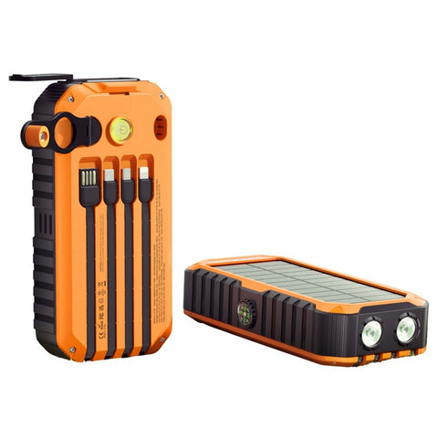 HS-43 Hand Crank Solar Power Bank Built In Cables 20000mAh Portable Charger with Flashlight and Compass