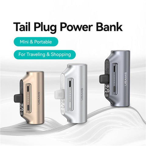 USAMS CD248 PB79 Mini Power Bank 3000mAh Type-C Plug Portable Charger Emergency Charging for Phones