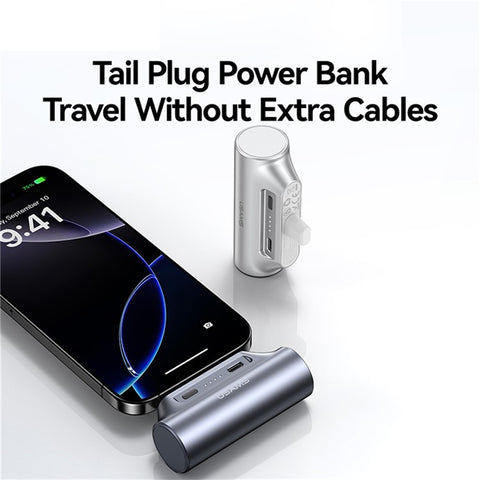 USAMS CD248 PB79 Mini Power Bank 3000mAh Type-C Plug Portable Charger Emergency Charging for Phones