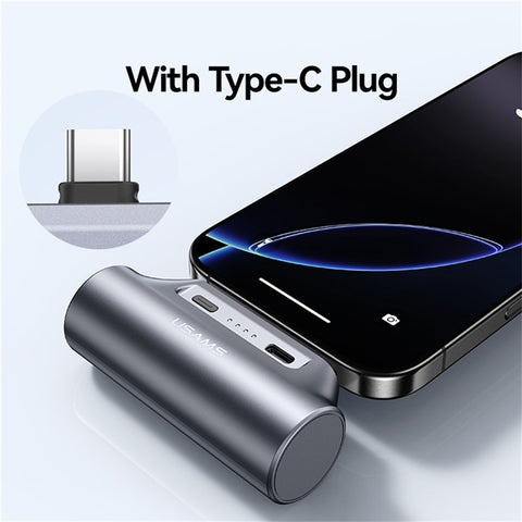 USAMS CD248 PB79 Mini Power Bank 3000mAh Type-C Plug Portable Charger Emergency Charging for Phones