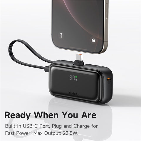 MCDODO MC-7760 MDD Freekit Series Power Bank with USB-C Plug Digital Display 5000mAh 20W Portable Phone Charger