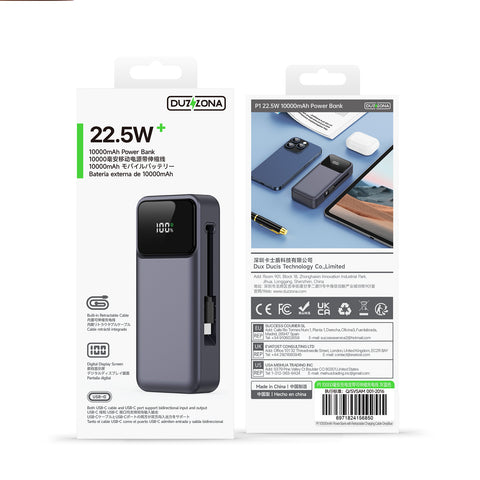 DUZZONA For Universal  P1 10000mAh 22.5W Portable Power Bank with Retractable Charging Cable
