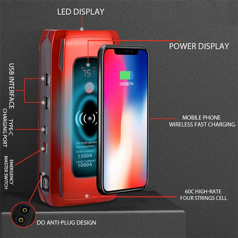 SAGORUSH TM30 26000mAh Car Emergency Starter Power Supply Outdoor Cell Phone Power Bank Portable Charger with LED Light Supports Wireless Charging