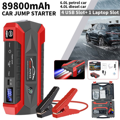 ABS Car Jump Starter 12V 89800mAh Car Emergency Starter 4 USB Power Supply with Light for Gas / Diesel Engine Vehicles