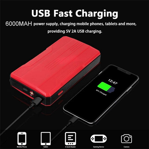 R23 Car Emergency Starter 6000mAh Power Bank External Battery Pack Portable Phone Charger with LED Light