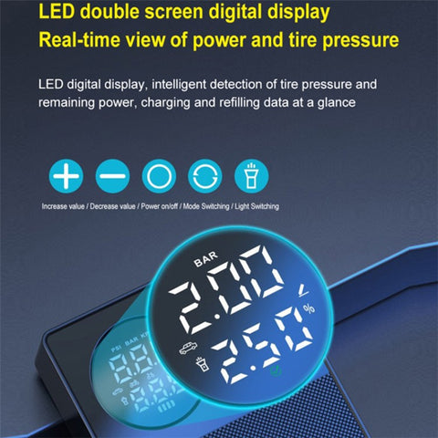 8000mAh 35C Car Jump Starter Air Pump Inflator Emergency Battery Power Bank LED Light, Smart Battery Clip Cable