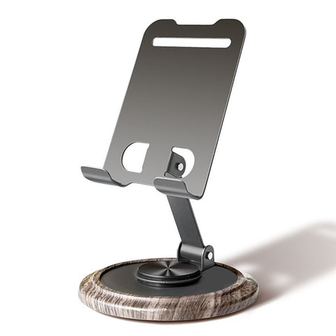 360° Rotating Foldable Phone Stand Desk Holder Wood Grain Base Universal Smartphone Support