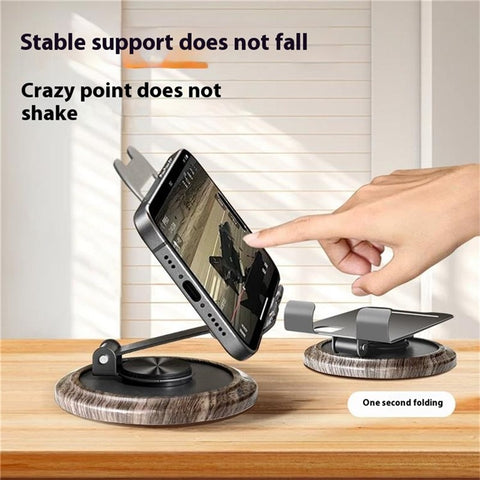 360° Rotating Foldable Phone Stand Desk Holder Wood Grain Base Universal Smartphone Support