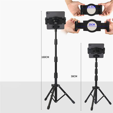 Universal Mobile Phone Tablet Holder Floor Stand 360 Degree Rotating Retractable Tripod Bracket, Thicken Version
