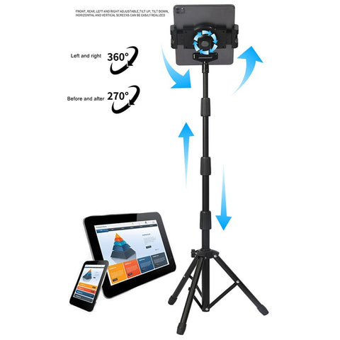 Universal Mobile Phone Tablet Holder Floor Stand 360 Degree Rotating Retractable Tripod Bracket, Thicken Version