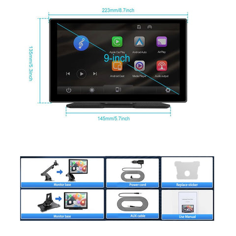 W519 9 Inch Wireless CarPlay Android Auto Screen Portable Car Stereo with GPS Navigation / AirPlay / Mirror Link