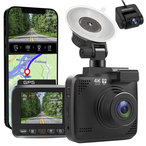 V53 4K Dash Cam Front and Rear Dual Dash Cameras for AZDOME GS63H Recorder Full HD 170° Wide Angle WiFi GPS Backup Camera Supports 128G TF Card