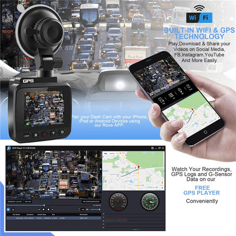 V53 4K Dash Cam Front and Rear Dual Dash Cameras for AZDOME GS63H Recorder Full HD 170° Wide Angle WiFi GPS Backup Camera Supports 128G TF Card