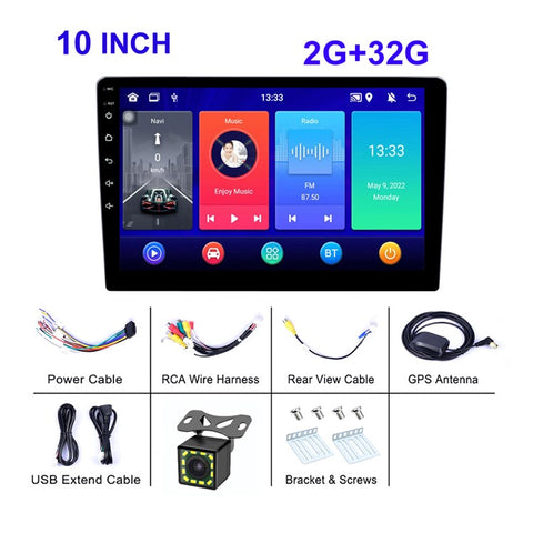 R-910D 2+32GB 10-inch GPS Navigation Bluetooth-compatible Call Android 12 Car Multimedia Player + 12-LED Rearview Camera