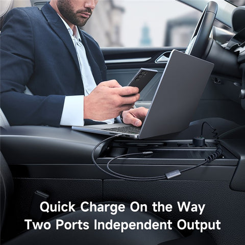 MCDODO CC-037 120W Dual Port Car Charger Fast Charging Spring Cable Charger with USB-C  /  iP Cables