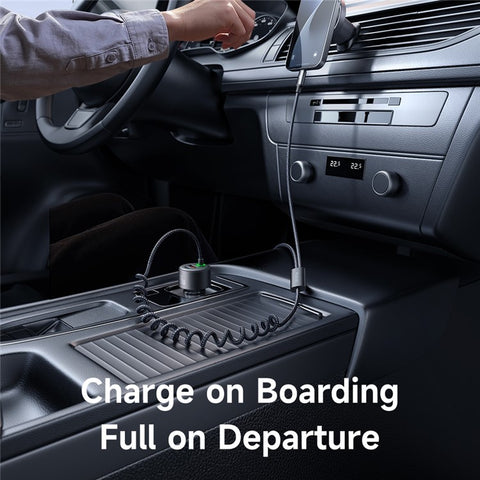 MCDODO CC-037 120W Dual Port Car Charger Fast Charging Spring Cable Charger with USB-C  /  iP Cables