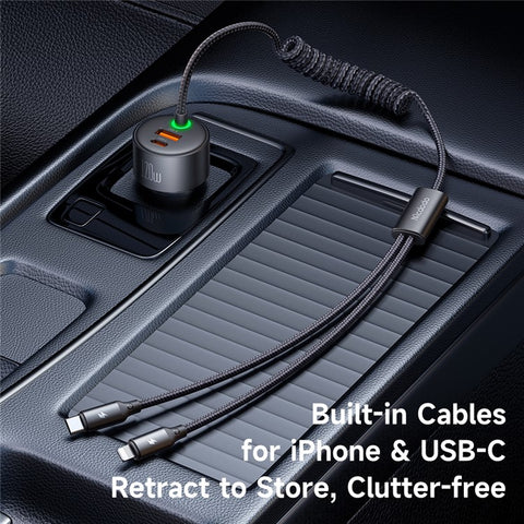 MCDODO CC-037 120W Dual Port Car Charger Fast Charging Spring Cable Charger with USB-C  /  iP Cables